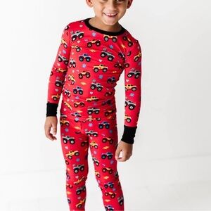 Kiki + Lulu Toddler Bamboo Red Monster Trucks‎ Hearts Two Piece Pajamas Size 2T